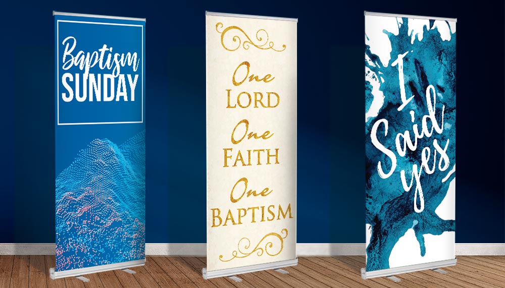 Retractable baptism banners