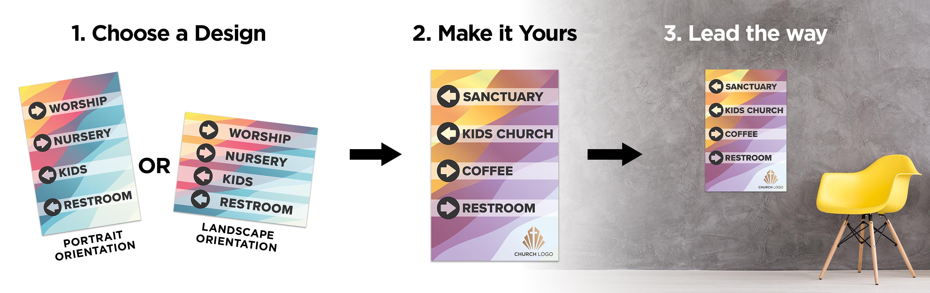 church directional signs and wayfinding signage