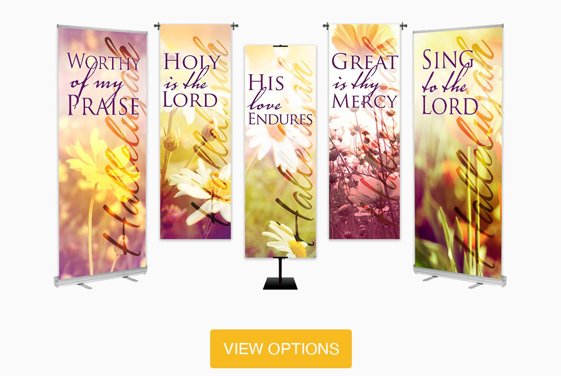 Church banners on stands